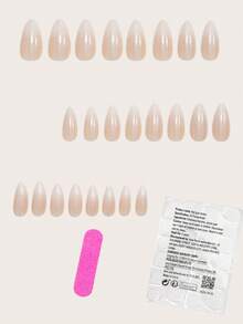 Set de 24 pegatinas de uñas con forma de almendra: uñas postizas francesas de unicolor y degradado con acabado brillante, perfectas para uso diario por mujeres y niñas - Rosa Pálido - Ver 3