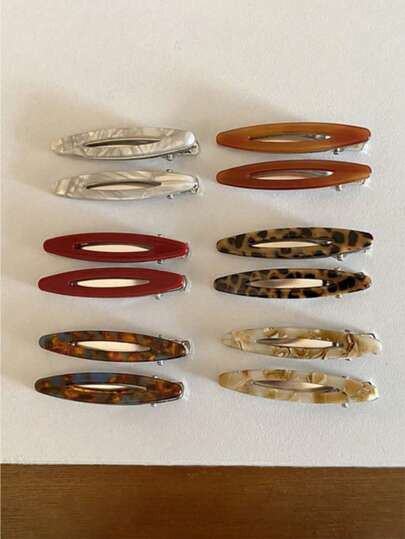 2pcs/Set Acetate Geometric Hollow Oval Hair Clips, Side Bangs Clips, Women Hair Accessories