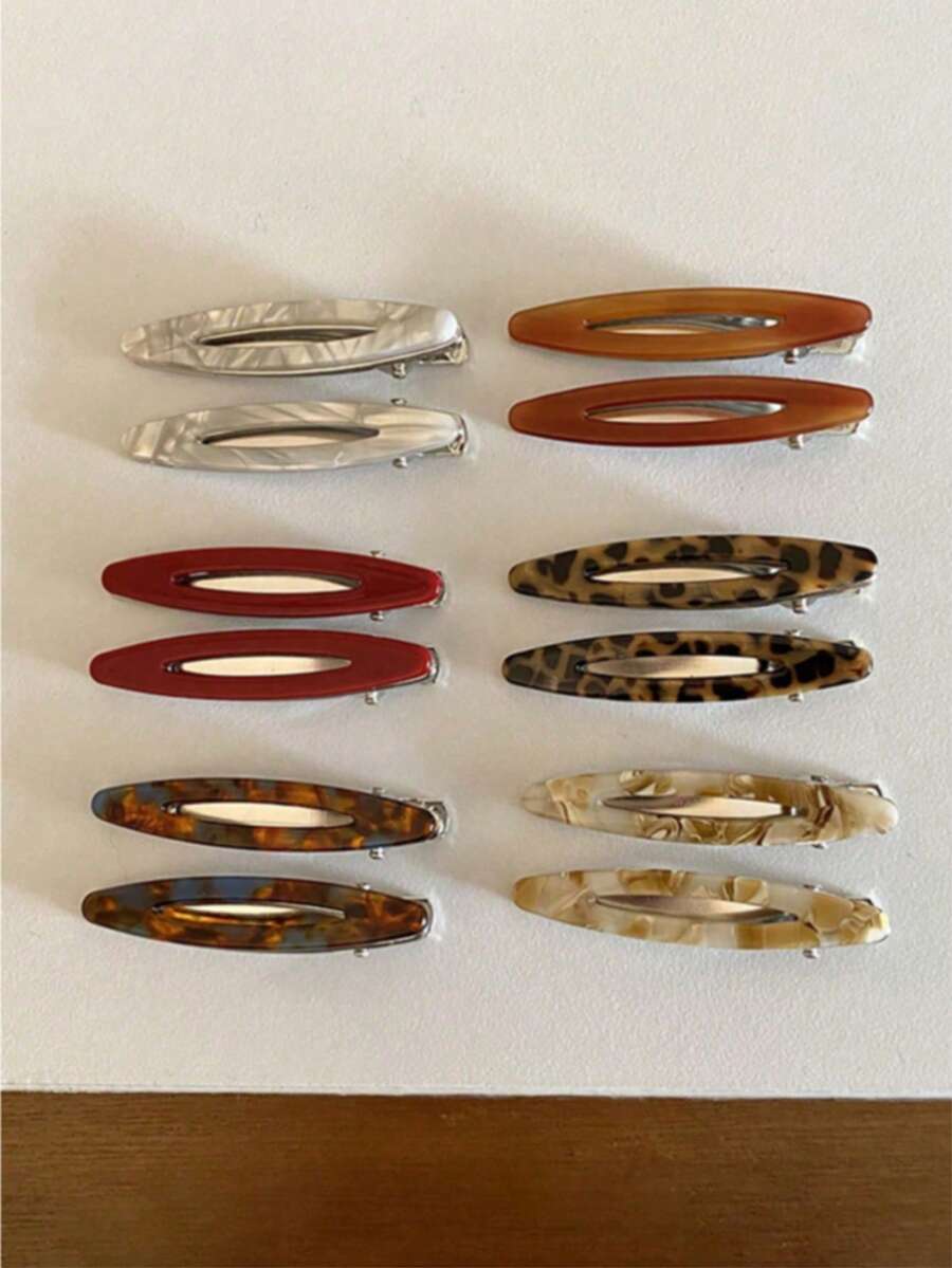 2pcs/Set Acetate Geometric Hollow Oval Hair Clips, Side Bangs Clips, Women Hair Accessories - Multicolor - View 1