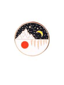 1/2pcs Day & Night Mountain Landscape Enamel Brooch, Creative Outfit Accessory, Artistic Gift Lapel Pin - Multicolor - View 11
