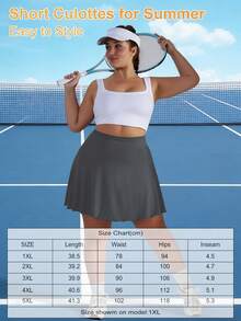 Plus Size Women Fashion Tennis Skort With Side Pockets, Stretchy Soft Fabric Casual Athletic Skirt For Tennis Running Gym Yoga - 深灰色 - 查看 3