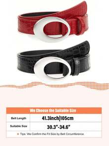 1pc Women's Crocodile Pattern Belt, Silver Buckle Western Jeans Y2K Punk Belt, Black And Red Women's Belt - Crocodile-patterned Silver Buckle - View 5