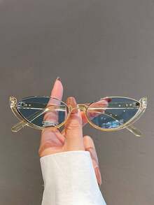 1pc Women's Cat Eye Shaped Minimalist Fashion Fashion Glasses With Rhinestone Decor Cat Eye Shape Shades - 嬰兒藍 - 查看 2