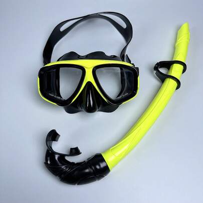 1 Set Máscara de esnórquel para adultos con tubo de respiración, máscara de buceo de vidrio templado, máscara de esnórquel de bajo volumen, lente de vidrio templado, gafas de natación de visión amplia, correa ajustable de diseño de perfil bajo, adecuado para buceo, buceo libre, esnórquel - compatible con máscara, equipo de esnórquel, entusiastas de deportes acuáticos, set de esnórquel, gafas de natación, esencial de playa, accesorios de playa, flotadores de piscina
