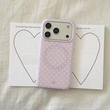 Ốp điện thoại hai lớp bo tròn màu tím chấm bi, tương thích với iPhone 17 Pro Max / 16 Pro Max / 15 Pro Max / 14 Pro / 13, ốp điện thoại thời trang và tối giản dành cho nữ. - Màu Hồng baby - Xem 3