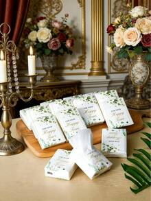 20/10/1pc Soft Facial Tissue Paper "Tears Of Happiness", Green Leaf Decorated, Suitable For Engagement, Wedding Parties, Witnessing Joyful Moments, Bride & Groom Wedding Supplies - A - View 11