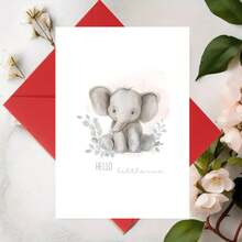 Edition Seidel Premium Square Birth Greeting Card, Includes Envelope, Baby Card, Hello Little One, Baby, Boy, Girl, Elephant (EQ107 SW024) - A - View 4
