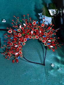1pc Glamorous Red Crystal Crown Headband, Bridal Hair Accessory Suitable For Wedding, Party, Easter,Festival,Birthday - Red - View 8