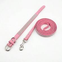 Pink Rhinestone Studded Luxury Style Pet Collar And Leash Set, XS-L - Pink - View 8