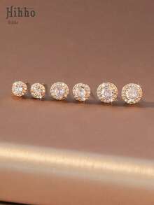 Hihho Bộ 6 chiếc bông tai đính đá Cubic Zirconia hình vuông lãng mạn, bông tai tròn cổ điển phù hợp cho nữ giới làm quà tặng trang sức cho đám cưới, lễ đính hôn, kỷ niệm, tiệc tùng. - Vàng - Xem 4