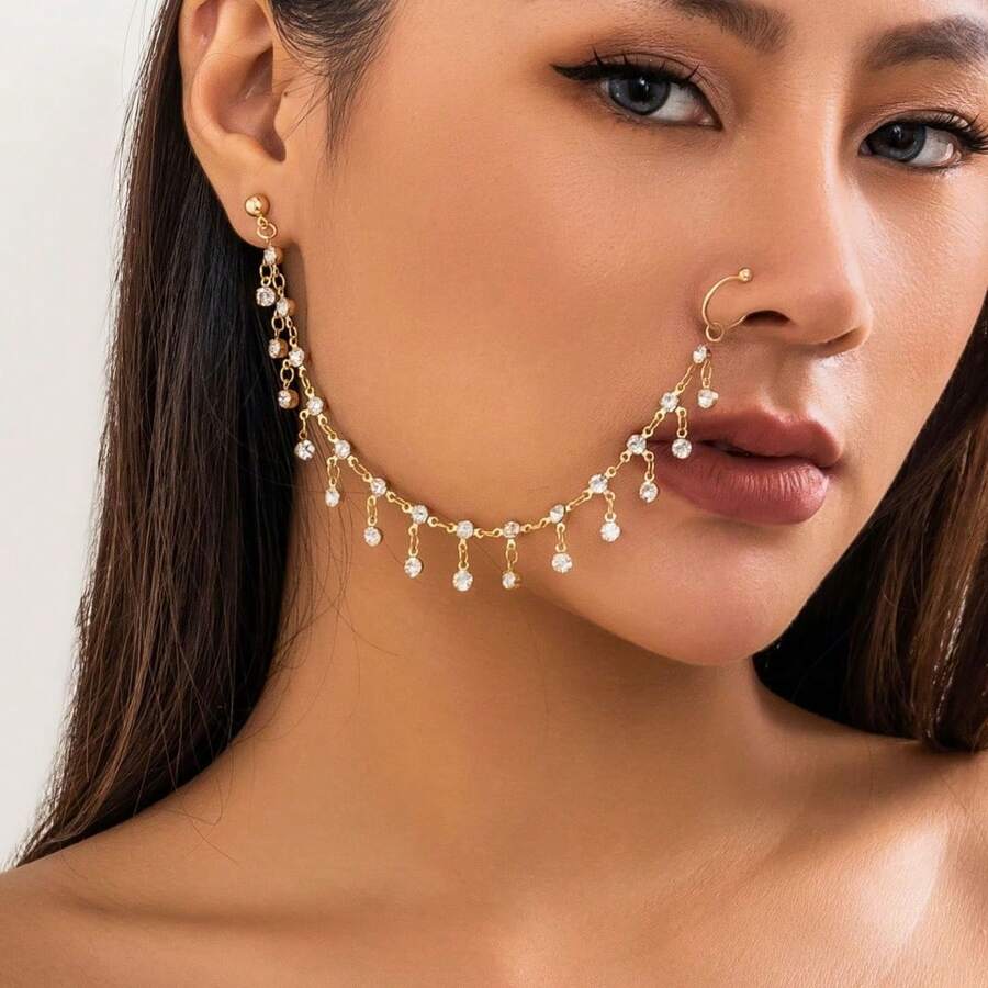 1pc Fashionable, Sexy And Elegant Teardrop Tassel Dangle Earrings, Suitable For Women's Daily Casual, Formal Events, Music Festivals And Parties - Gold - View 1