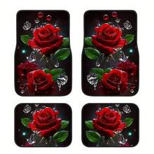 4-Piece Set Red Rose Pattern Front & Rear Car Seat Cushion, All-Season Universal, Anti-Slip Anti-Fouling Easy To Clean, Car Interior Accessories, Suitable For All Models, Valentine's Day Gift - Multicolor - View 9