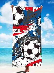 1条女士超大号速干浴巾，透气吸水性强，超细纤维轻便沙滩巾，时尚酷炫足球图案，尺寸：59英寸 x 29英寸 / 150厘米 x 75厘米 - 足球 - 查看 14