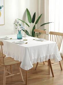 1件欧式桌布，水洗棉极简莲花边餐桌布，北欧亚麻咖啡桌布 - 白色 - 查看 9