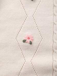 Baby Girls' Floral Embroidery Pattern Breathable Knit Short Sleeve Romper, Summer - Beige - View 8