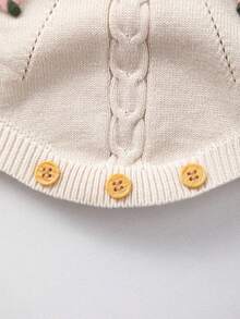Baby Girls' Floral Embroidery Pattern Breathable Knit Short Sleeve Romper, Summer - Beige - View 6