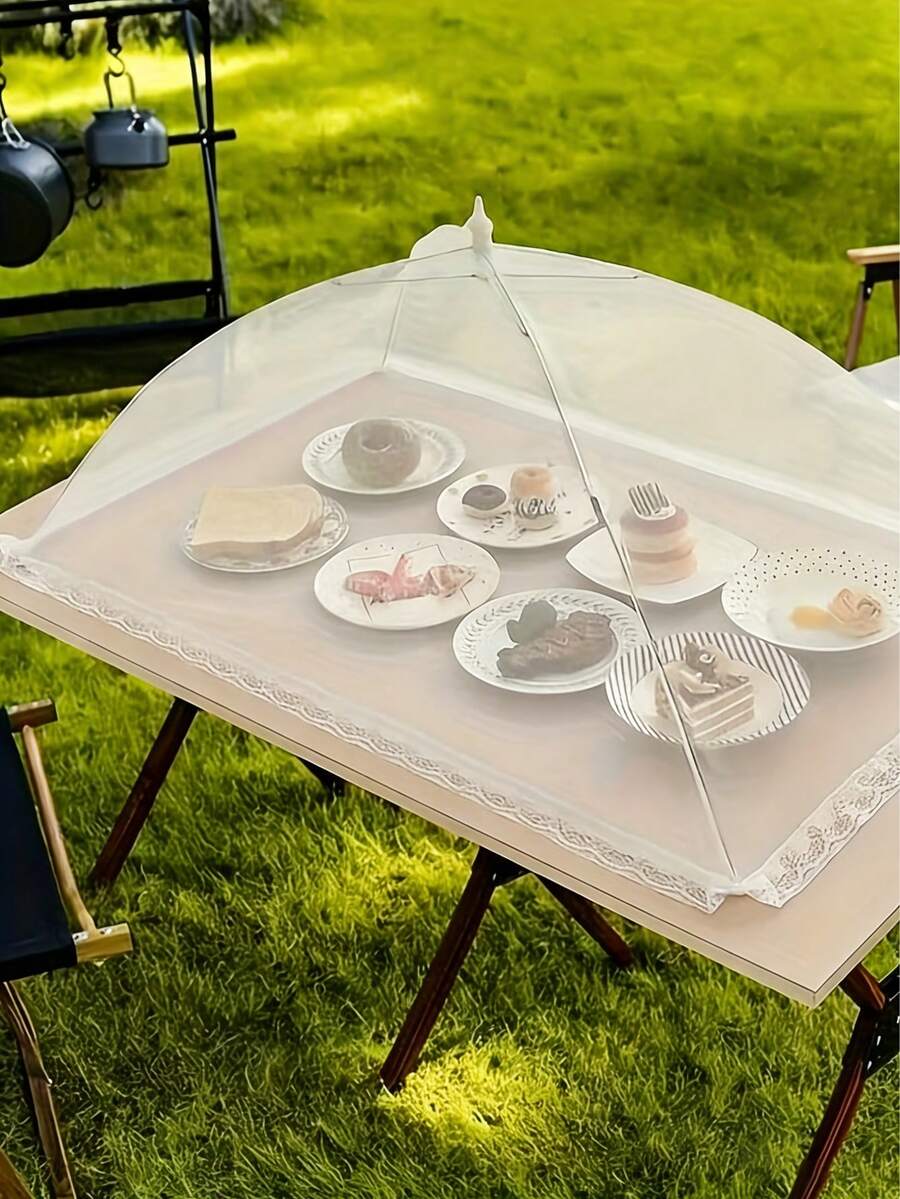 Large Thick Mesh Food Cover - 27.55 Inches Long, 19.68 Inches Wide, Convenient, Dust-Proof Kitchen Accessory With Fashionable Lace Trim, Effectively Prevents Insects From Contacting Food, Ideal For Outdoor Barbecues And Home Events.