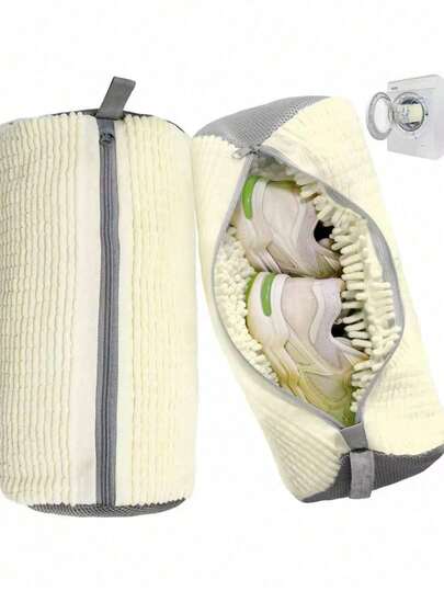 1pc Washing Machine Shoe Bag, Suitable For Various Shoes - Gray With Blue Zipper, Soft Insulated Lining, Effectively Protects Clothing, Especially Suitable For Sports And Casual Shoes. This Laundry Bag Is Also An Ideal Choice For Travel, Travel Bags And Travel Accessories. Must-Have For Graduation Season.