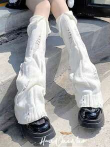 Loose Fit Flared Leg Thick Knit Socks, Versatile & Warm, Suitable For Fashionable Women - White - View 5