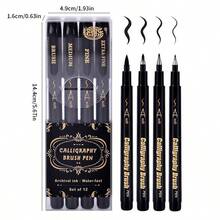 Bộ 4 bút thư pháp, bút vẽ mực đen, đầu bút mềm - 4 kích cỡ, thích hợp cho vẽ tranh nghệ thuật, làm sổ lưu niệm, viết nhật ký và vẽ tranh màu nước, vật dụng cần thiết cho năm học mới. - màu đen - Xem 9