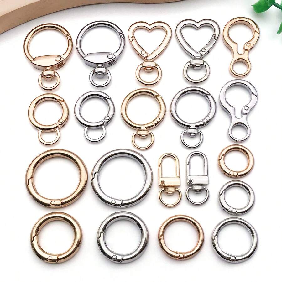 5个心形圆形钥匙扣夹银色金属心形登山扣钥匙圈DIY创意设计悬挂旋转龙虾爪扣触发弹簧钩用于珠宝制作