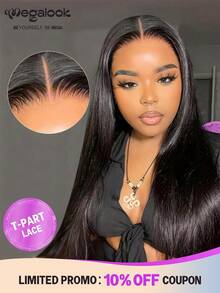 MEGALOOK 20 Inch Seamless Silky Straight Wig, 100% Human Hair - 6 Inch Deep Lace T-Part Wig, Pre-Cut Lace, 12/20 Inch Bob Wig, Pre-Bleached Knots, Natural Hairline, Glueless Wig - SNatural - View 1