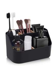 Black Electric Toothbrush Holder With Compartments - Fashionable Toothpaste & Accessory Bathroom Storage Rack, Freestanding Countertop Organizer - Multicolor - View 2