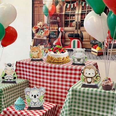 AFYPRTY 1 pieza de 15cm/8.9 pulgadas Centros de mesa de madera con animales de la selva lindos, Decoraciones de mesa con animales de safari acuarela con soporte, 10 estilos de decoración de mesa de madera para baby shower, fiesta de cumpleaños, boda, decoración de mesa del hogar