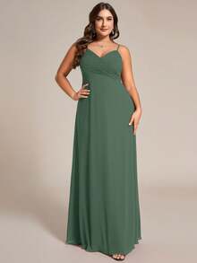 EVERPRETTY Vestido de dama de honor maxi con cuello en V elegante, fruncido en el busto, color verde bosque, vestidos de primavera para fiestas, vacaciones y bodas - Verde - Ver 8