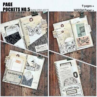 Kit de folio de bolsillo vintage, kit de artesanía de libreta, kit de folio, kits de artesanía de diario chatarra, regalo de scrapbook, suministros de diario chatarra, decoración de scrapbooking, decoración de diario, proyectos de artes y manualidades - incluye tutorial en video