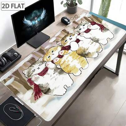1 pieza Alfombrilla de ratón con diseño de gato lindo en la nieve 2D, con 4 gatitos adorables, borde grueso y antideslizante, de tela suave y cómoda, que aporta un ambiente acogedor al escritorio, un regalo cálido para amigos amantes de los gatos
