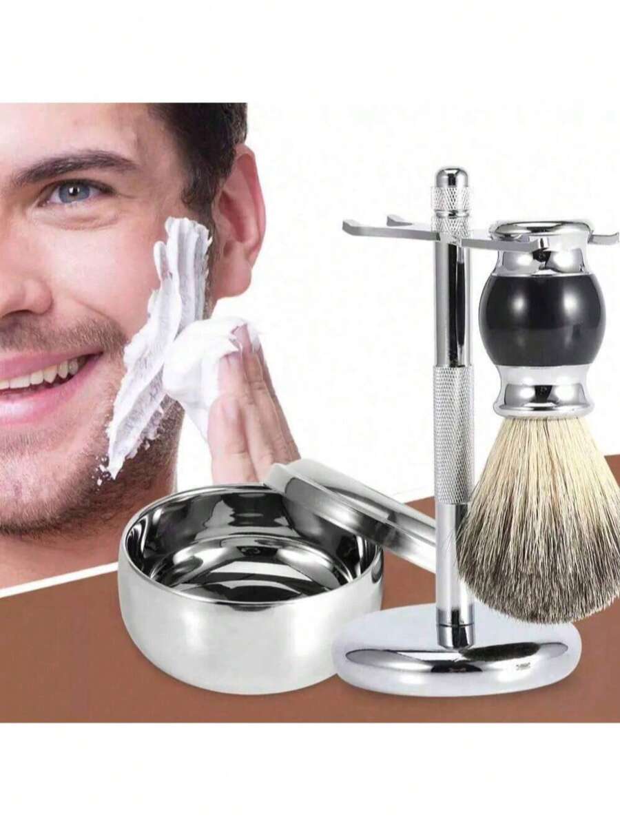 1 Set Luxury Handmade Badger Hair Shaving Brush - Beard Grooming Tool, Ergonomic Design For Easy Grip, Reliable Facial Cleansing And Care Tool. Suitable As A Shaving Accessory Gift For Partner's Birthday; Essential For Daily Life And Holidays - Beard Brush - View 1