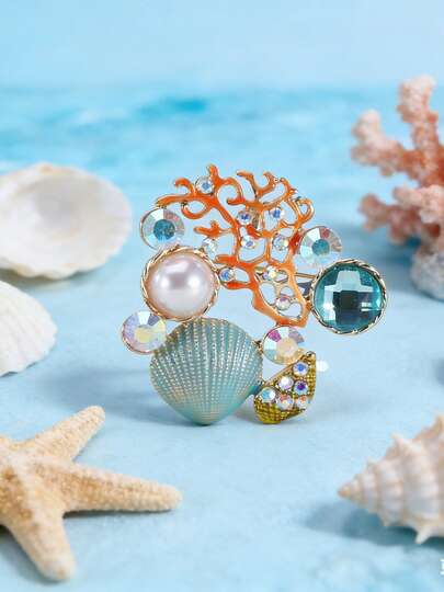 1pc Stylish Brooch With Imitation Pearls & Rhinestones, Perfect For Outfits, Outerwear & Handbags, Ideal Festive & Mother's Day Gift For Loved Ones (No Box)