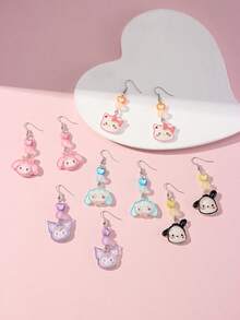 SANRIO 5 paia/set di orecchini pendenti con ciondolo a forma di gattino e perline a forma di cuore, adatti per feste, scuola, regali di compleanno per ragazze - Multicolore - Visualizzare 1