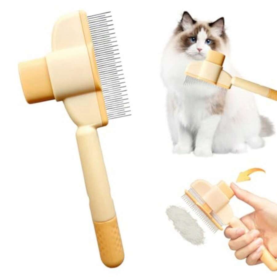 1 chiếc/Bàn chải chải lông rụng cho thú cưng có nút tự làm sạch - Lược kim bằng thép không gỉ, nhẹ nhàng với da, loại bỏ lông rụng hiệu quả cho chó, mèo và các thú cưng nhỏ.