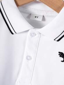 Boys' Contrast Trim Short Sleeve Polo Shirt - White - View 3