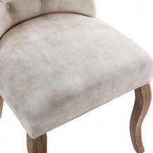 4-Legged Chair, Beige Velvet Dining Chair, High Backrest, With Button Tufting, Solid Wood Frame, (Set Of 2) - 淺灰色 - 查看 9