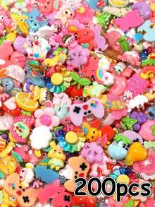 Random 10/20/30/40/50//150/200/500pcs Resin Accessories Set, Cute Sweet Girl Cartoon Decorations, Various Colors, Styles And Designs, More Quantity More Variety, Can Be Used As Keychains,, Bracelets, Dust Plugs And Other Pendants, Great Back-To-School Party Favors, Small Gifts - 200件 - 查看 13