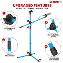 5 Core Mic Stand Floor Height 4Pcs Adjustable Tripod Microphone Stands W Extending Telescoping Boom Arm - Sky Blue - View 6