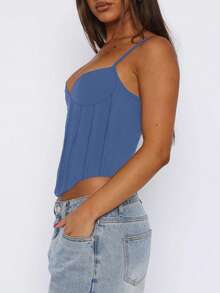 Áo corset ôm sát gợi cảm, thanh lịch dành cho nữ, áo ngắn ôm sát hở eo cho bé gái mùa hè - Màu xanh lam - Xem 3