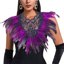 1 pieza Chal de plumas artificiales, poncho de plumas artificiales de fibra de poliéster estilo victoriano, capa, chal, cuello de encaje para hombros, disfraz de bruja para otoño, invierno, primavera y verano - Morado - Ver 8