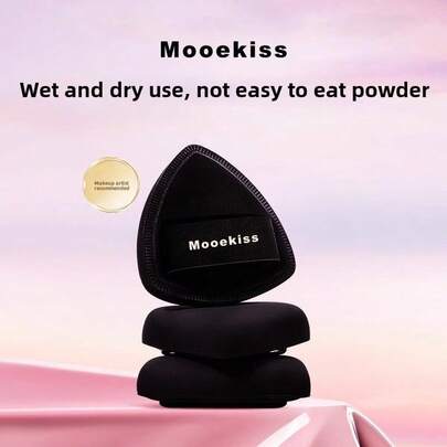  Mooekiss Dark Chocolate Powder Puff | 3T Thickened Rubycell Makeup Puff | Wet/Dry Use, No Powder Eating | Soft Fluffy Triangle Puff For Foundation, Concealer, Setting Powder | Artist Recommended