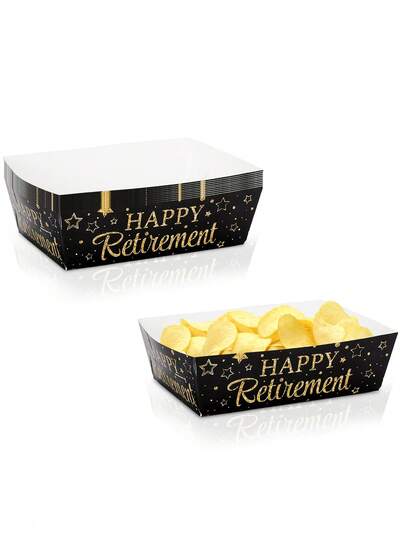 10pcs/20pcs/30pcs Black Retirement Theme Potato Chip Boxes, Dispoable Ship-Shaped Food Boxes With Golden Star Pattern For Themed Parties Birthday Parties Housewarming Parties Retirement Parties For Men Women.