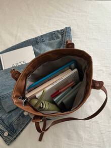 Fashionable Rainbow Striped Woven Tote Bag, Versatile Women Handbag For Beach Vacation - Multicolor - View 4