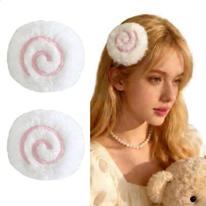 新款女孩可爱猫咪发夹 可爱粉色鸭嘴夹 可爱甜美卡通小猫发箍夹 发饰 蓬松鱼饼发夹 Y2K动漫发髻 卡哇伊洛丽塔风格发夹 发饰