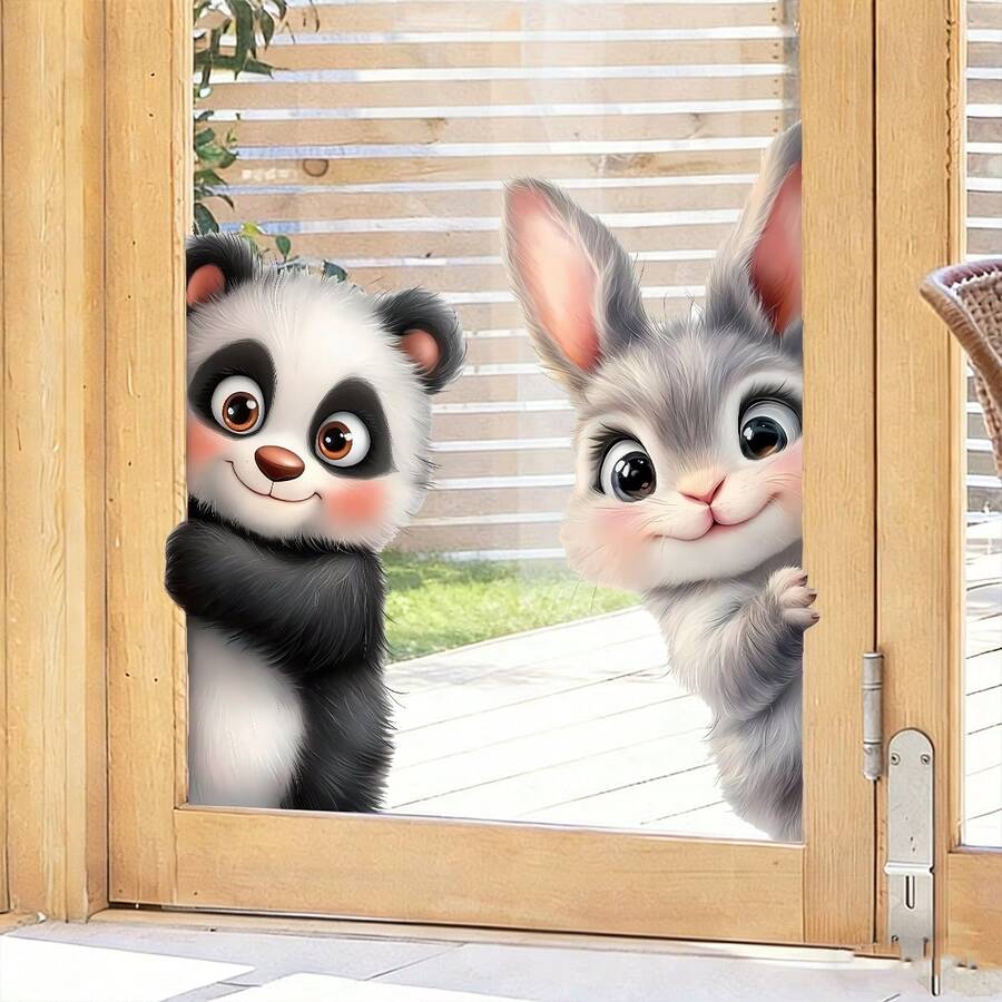 Lindo adhesivo de vinilo extraíble y resistente al agua con diseño de panda asomándose por la ventana, para habitación de niños, cocina, coche, baño - Observando a los pandas - Ver 1