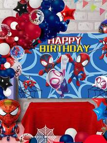 Marvel Spider-Man Theme Party Banner, 1PC, 210*150/150*100cm Cartoon Superhero Avengers Photo Background Decor, Large Glitter Birthday Decorations For Kids Celebration Wedding Birthday Party Supplies - Multicolor - View 9
