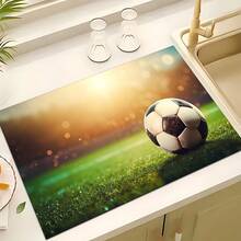 1 pieza Felpudo absorbente con estampado de fútbol, Felpudo absorbente para encimera de máquina de espresso, Felpudo absorbente para fregadero, Felpudo absorbente suave para grifo, Felpudo absorbente para taza de fregadero, Decoración del hogar, Accesorios de cocina y baño - Multicolor - Ver 11