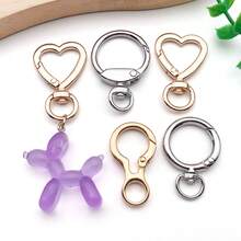 5个心形圆形钥匙扣夹银色金属心形登山扣钥匙圈DIY创意设计悬挂旋转龙虾爪扣触发弹簧钩用于珠宝制作 - 彩色 - 查看 5