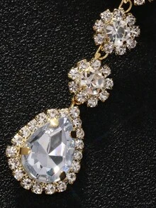 1pc Gold Water Drop Fully Rhinestoned Hair Clip, Bridal Wedding Headpiece, Party Formal Dress Accessory, Gift - Gold - View 6
